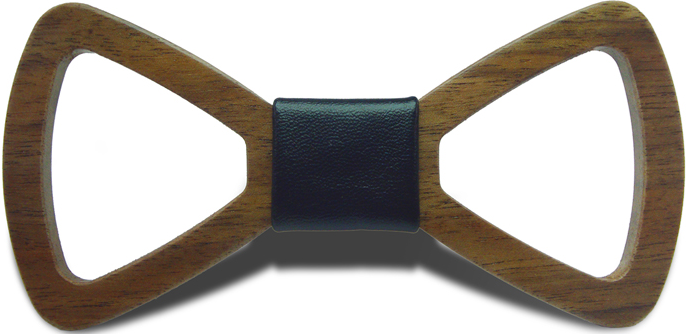 Lassen Wood Leather Black Bow Tie